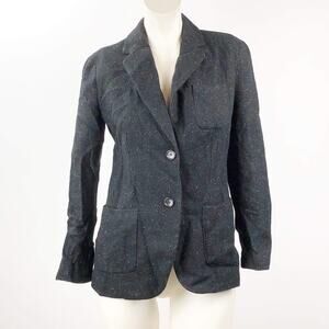 Talbots 4 Petite Womens Black Speckled Wool Blend Career Blazer